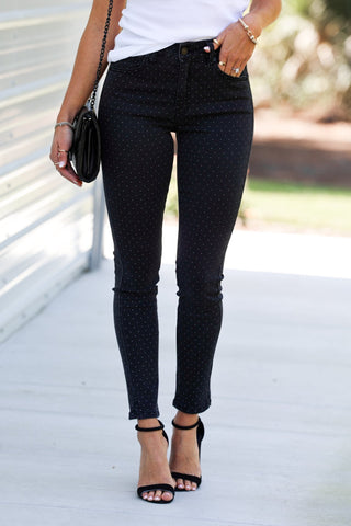 (PREORDER) KANCAN Dark Grey Polka Dot Skinny Jeans - Simply Me Boutique