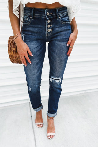 (PREORDER) KANCAN Eternity Mid Rise Slim Straight Leg Jeans - Simply Me Boutique