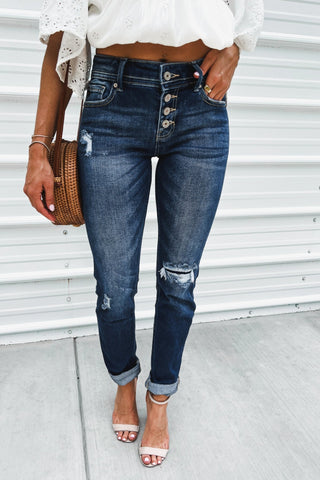 (PREORDER) KANCAN Eternity Mid Rise Slim Straight Leg Jeans - Simply Me Boutique