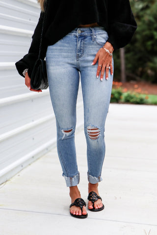 (PREORDER) KANCAN Fallon Mid Rise Ankle Skinny Jeans - Simply Me Boutique