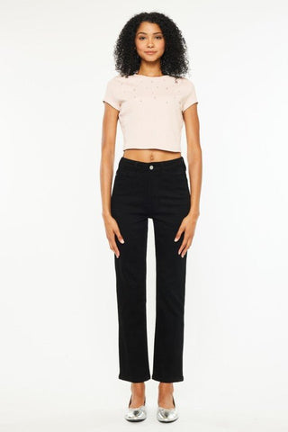 (PREORDER) KANCAN Gigi High Rise Slim Straight Black Jean - Simply Me Boutique