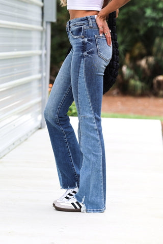 (PREORDER) KANCAN Hope Mid Rise Two Tone Boot Cut Jeans - Simply Me Boutique