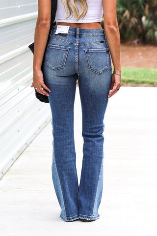 (PREORDER) KANCAN Hope Mid Rise Two Tone Boot Cut Jeans - Simply Me Boutique