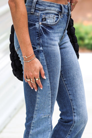 (PREORDER) KANCAN Hope Mid Rise Two Tone Boot Cut Jeans - Simply Me Boutique