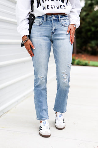 (PREORDER) KANCAN Isabella Mid Rise Slim Straight Jeans - Simply Me Boutique