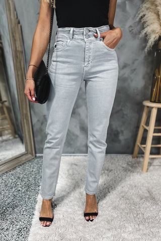 (PREORDER) KANCAN JoJo High Rise Slim Straight Grey Jeans - Simply Me Boutique