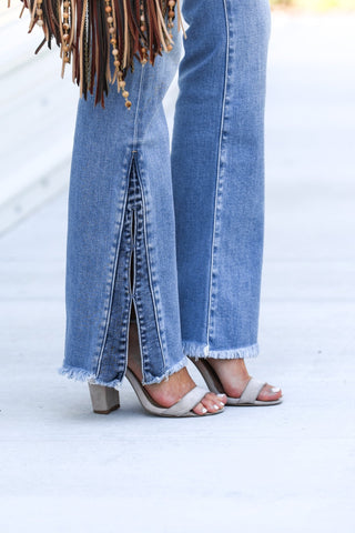 (PREORDER) KANCAN Lizzie Mid Rise Split Hem Bootcut Jeans - Simply Me Boutique