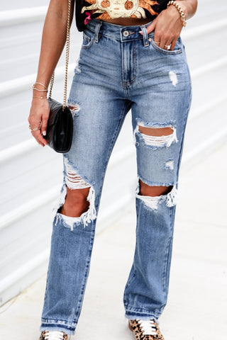 (PREORDER) KANCAN Millie High Rise Rigid Distressed Straight Jeans - Simply Me Boutique