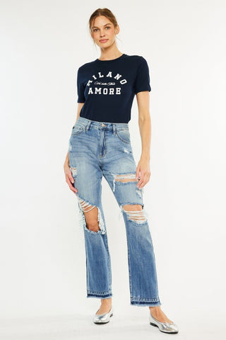 (PREORDER) KANCAN Millie High Rise Rigid Distressed Straight Jeans - Simply Me Boutique