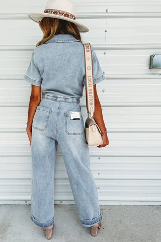 (PREORDER) KANCAN Penelope Light Wash Denim Overalls Jumpsuit - Simply Me Boutique