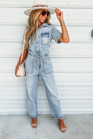 (PREORDER) KANCAN Penelope Light Wash Denim Overalls Jumpsuit - Simply Me Boutique