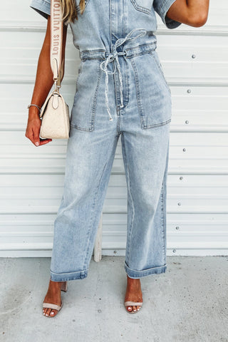 (PREORDER) KANCAN Penelope Light Wash Denim Overalls Jumpsuit - Simply Me Boutique