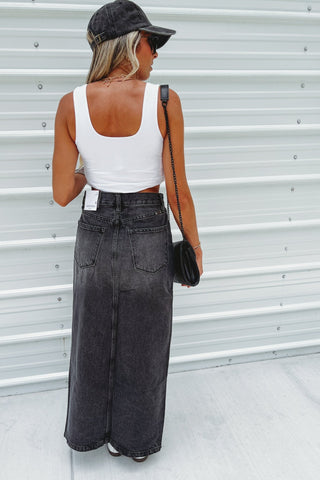 (PREORDER) KANCAN Rowan Black Non Stretch Denim Maxi Skirt - Simply Me Boutique