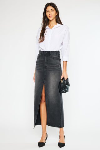 (PREORDER) KANCAN Rowan Black Non Stretch Denim Maxi Skirt - Simply Me Boutique