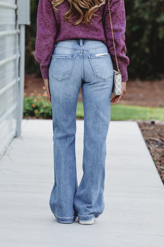 (PREORDER) KANCAN Roxy Super High Rise Button Fly Flare Jeans - Simply Me Boutique