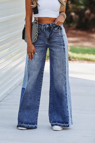(PREORDER) KANCAN Scottie High Rise Two Tone Wide Leg Jeans - Simply Me Boutique