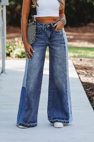 (PREORDER) KANCAN Scottie High Rise Two Tone Wide Leg Jeans - Simply Me Boutique