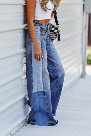(PREORDER) KANCAN Scottie High Rise Two Tone Wide Leg Jeans - Simply Me Boutique