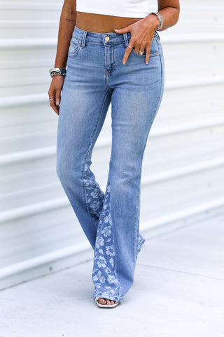 (PREORDER) Lily Mid Rise Floral Flare Jeans - Simply Me Boutique