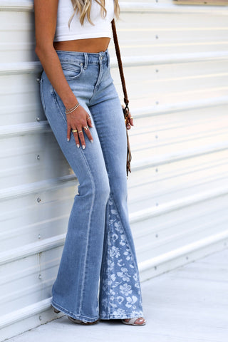 (PREORDER) Lily Mid Rise Floral Flare Jeans - Simply Me Boutique