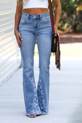 (PREORDER) Lily Mid Rise Floral Flare Jeans - Simply Me Boutique