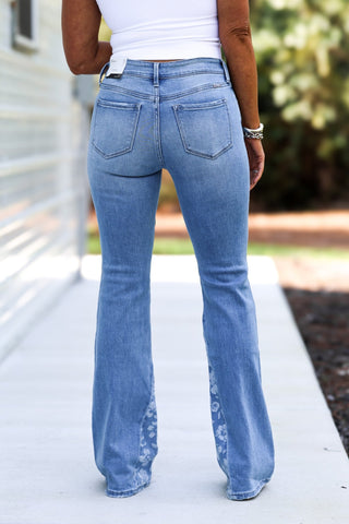 (PREORDER) Lily Mid Rise Floral Flare Jeans - Simply Me Boutique