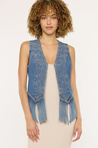 (Preorder Ships 10 days) Kancan Fringe Denim Vest - Simply Me Boutique