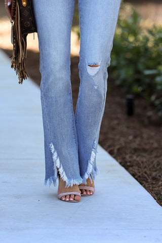 (PREORDER SHIPS 10 DAYS) KANCAN Miley High Rise Bootcut Fringe Jeans - Simply Me Boutique
