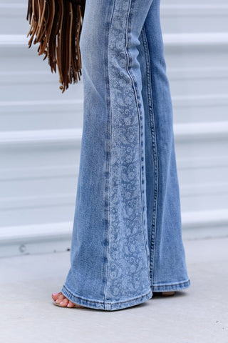 (PREORDER SHIPS 10 DAYS) Kancan Olivia Paisley Mid Rise Jeans - Simply Me Boutique