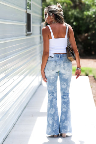 (Preorder Ships 10 Days) KANCAN Shelby Low/Mid Rise Floral Flare Jeans - Simply Me Boutique