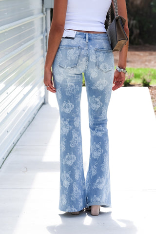(Preorder Ships 10 Days) KANCAN Shelby Low/Mid Rise Floral Flare Jeans - Simply Me Boutique
