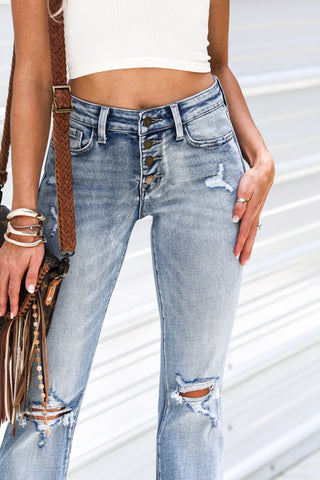 (PREORDER SHIPS 10 DAYS) PETRA153 Danielle Button Fly Mid Rise Flare Jeans - Simply Me Boutique
