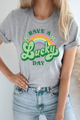 PREORDER SHIPS 1/27 - Have A Lucky Day Rainbow St Patrick's Graphic Tee - Simply Me Boutique