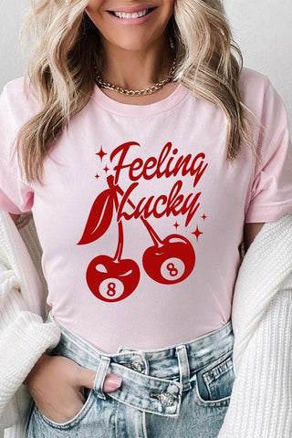 PREORDER SHIPS 1/27 - Pink Feeling Lucky Cherries Graphic Tee - Simply Me Boutique