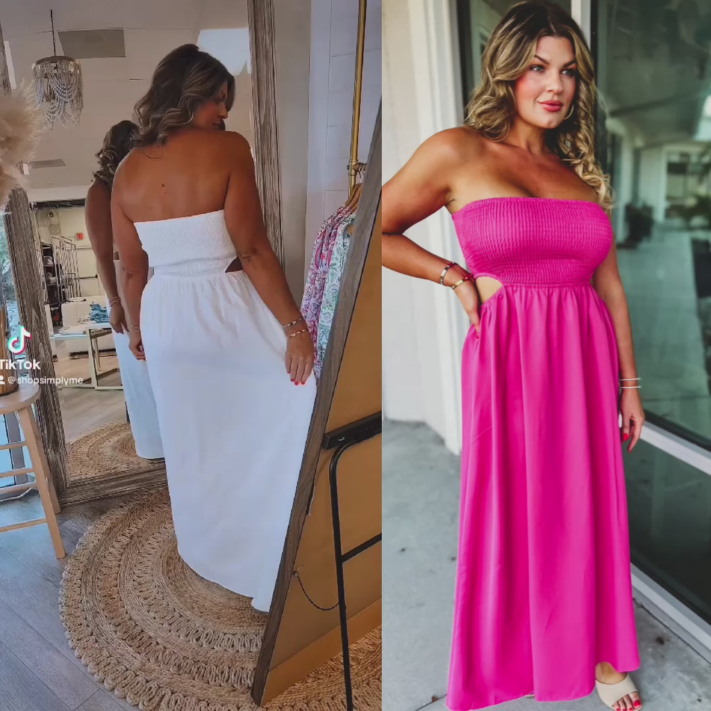 Steal My Heart Strapless Smocked Cutout Maxi Dress