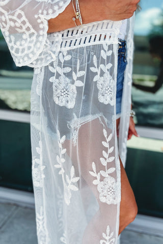Promise the World Lace Trim Scallop Kimono - Simply Me Boutique