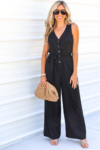Quiet Confidence Black Linen Jumpsuit - Simply Me Boutique
