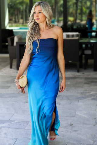 Radiance Ombre Strapless Blue Maxi Dress - Simply Me Boutique
