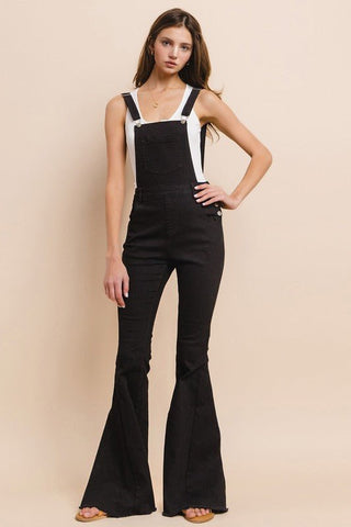 Reba Slim Fit Flared Denim Overalls (Black) - Simply Me Boutique