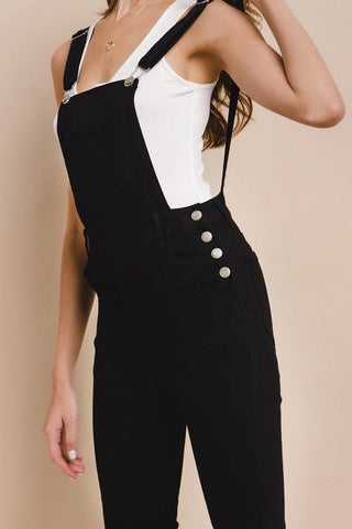 Reba Slim Fit Flared Denim Overalls (Black) - Simply Me Boutique