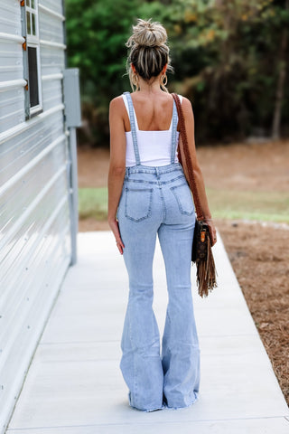 Reba Slim Fit Flared Denim Overalls (Light Wash) - Simply Me Boutique