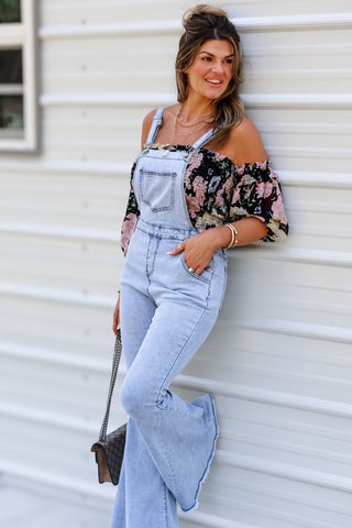 Reba Slim Fit Flared Denim Overalls (Light Wash) - Simply Me Boutique