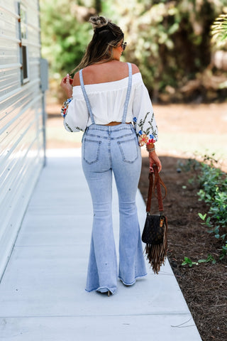 Reba Slim Fit Flared Denim Overalls (Light Wash) - Simply Me Boutique