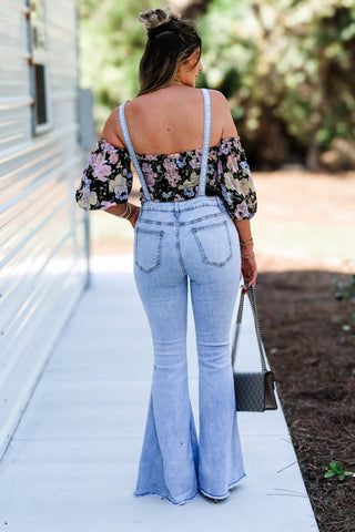 Reba Slim Fit Flared Denim Overalls (Light Wash) - Simply Me Boutique