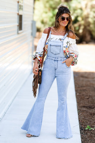 Reba Slim Fit Flared Denim Overalls (Light Wash) - Simply Me Boutique