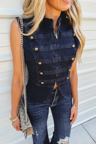 Rebel Era Brass Detail Denim Vest - Simply Me Boutique
