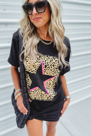 Rebel Star Leopard Graphic Shirt Tunic Dress - Simply Me Boutique