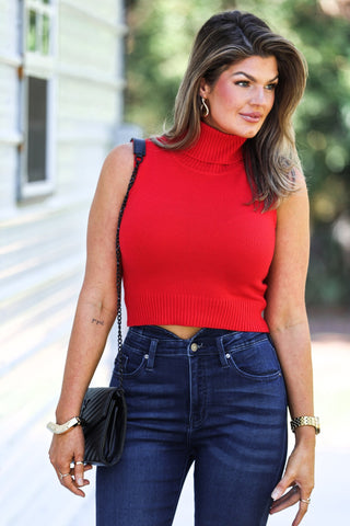 RED Another Time Sleeveless Turtleneck Sweater Crop Top - Simply Me Boutique