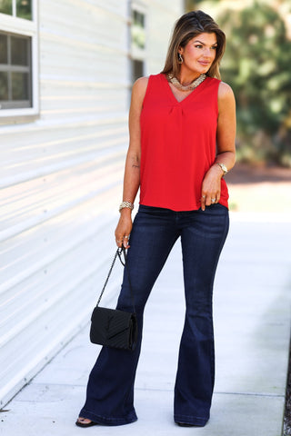 Red Office Basic V Neck Sleeveless Top - Simply Me Boutique
