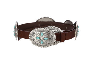 Renegade Oval Turquoise Cross Brown Buckle Belt - Simply Me Boutique